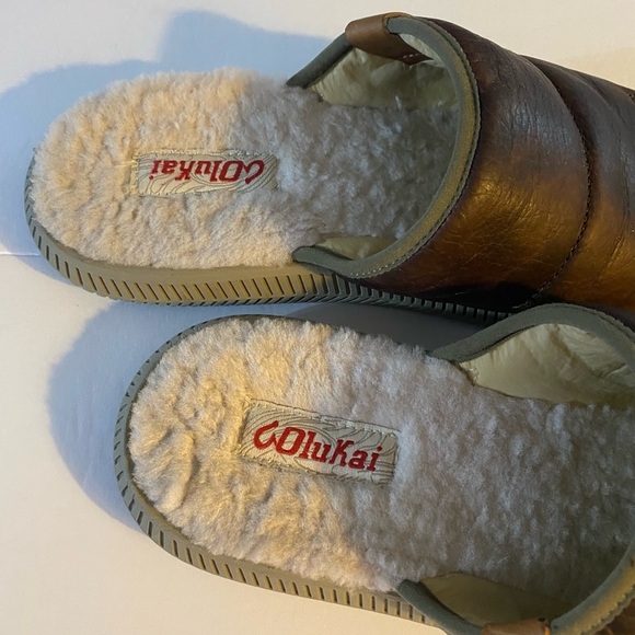 EUC OLUKAI Leather Mules, Slides, Women Sz 10, EUR 41, Men Sz 8, Sherpa, Unisex - Picture 9 of 15